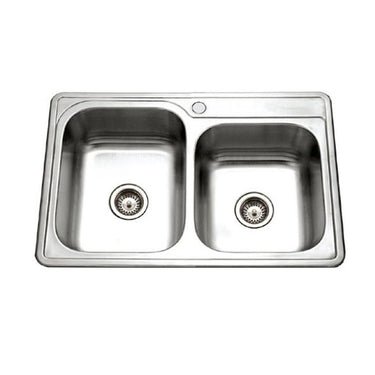 Houzer Glowtone 33 inch Stainless Steel Drop-in Topmount 60/40 Double Bowl Kitchen Sink, Nested 20-Pack